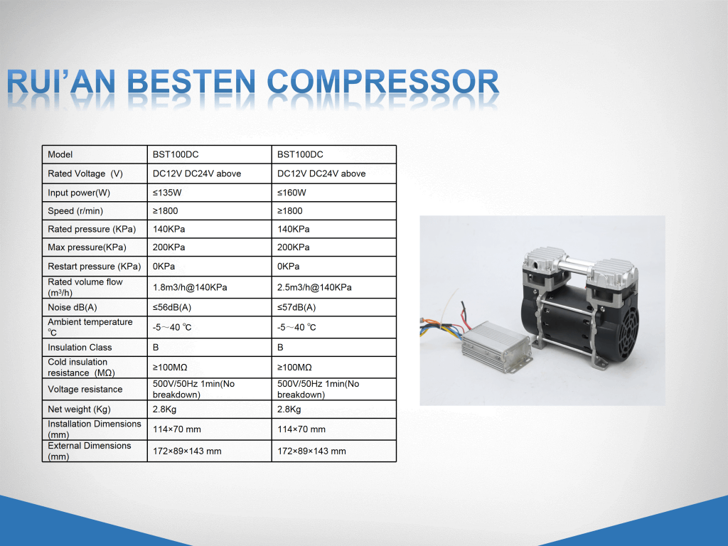 DC oil-free air compressor, DC12V, 24V, 36V, 48V, 60V, 72V, 96V, 110V, 144v, 200V, 320v, 540 DC air compressor