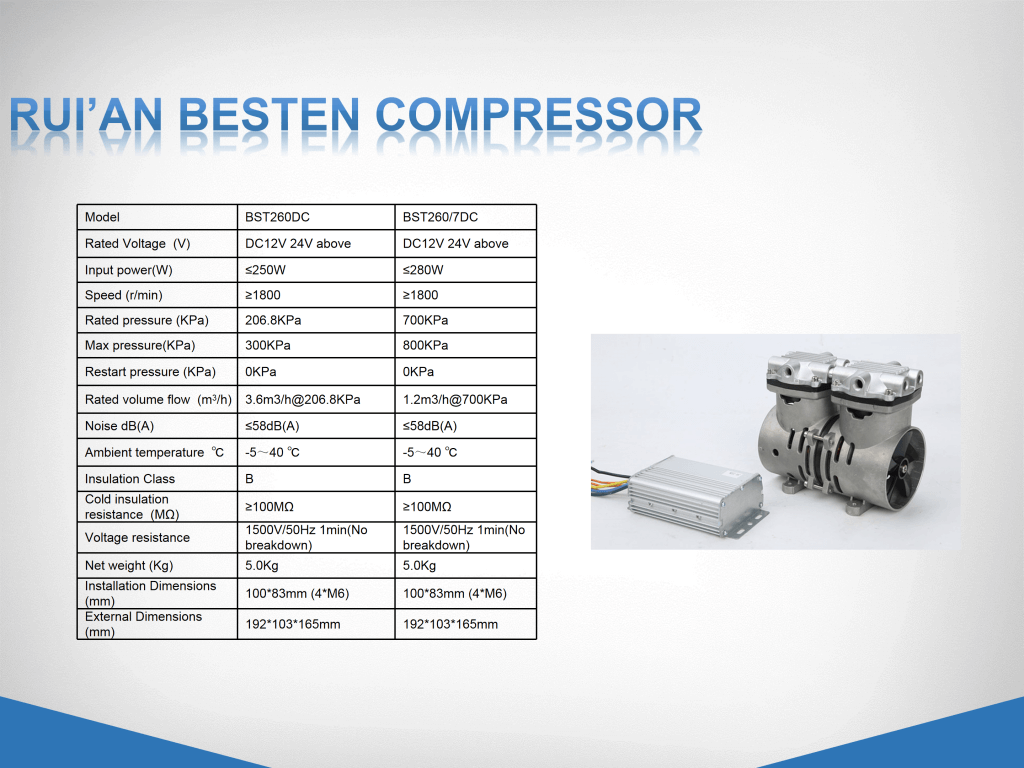 DC oil-free air compressor, DC12V, 24V, 36V, 48V, 60V, 72V, 96V, 110V, 144v, 200V, 320v, 540 DC air compressor