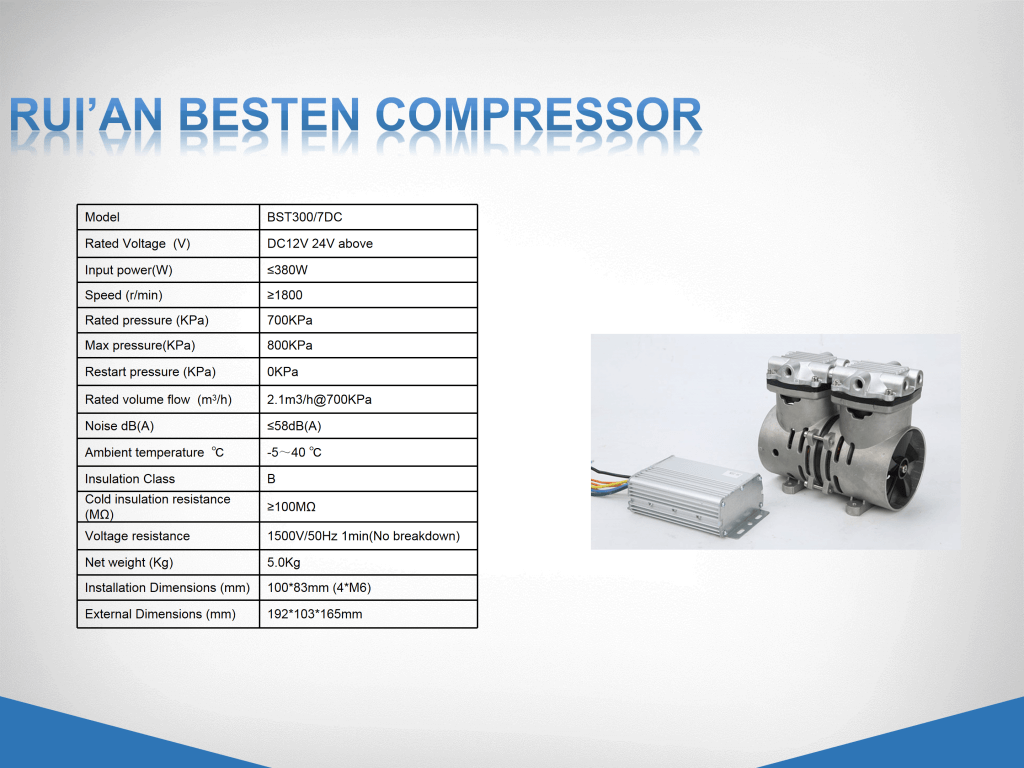 DC oil-free air compressor, DC12V, 24V, 36V, 48V, 60V, 72V, 96V, 110V, 144v, 200V, 320v, 540 DC air compressor