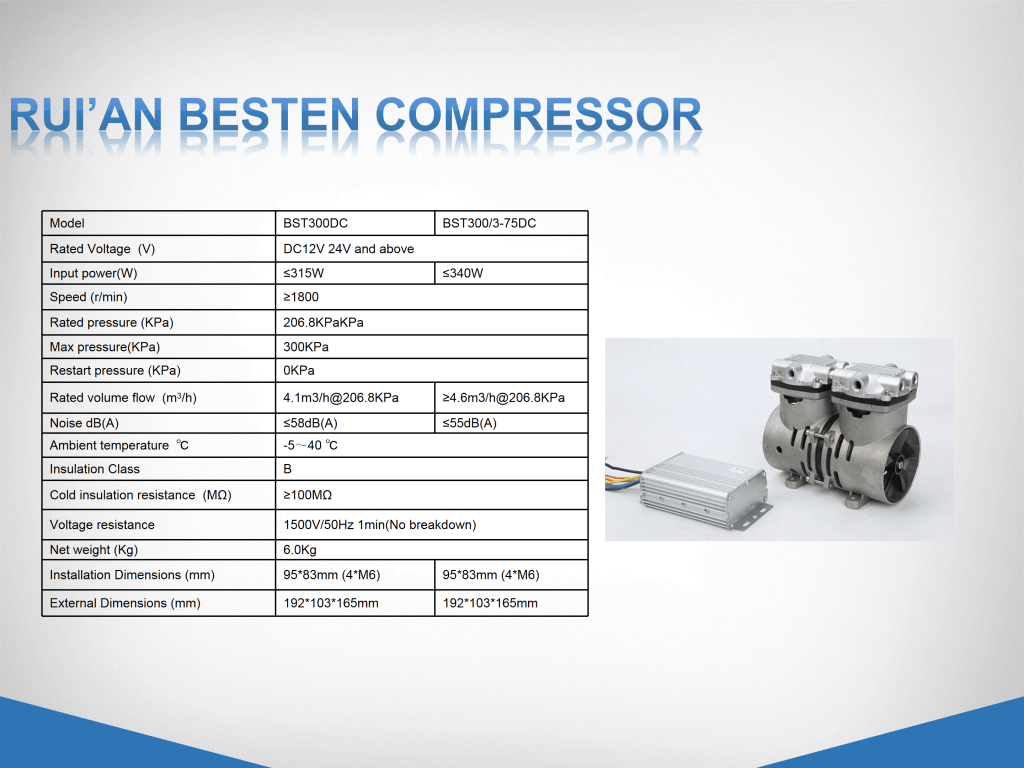 DC oil-free air compressor, DC12V, 24V, 36V, 48V, 60V, 72V, 96V, 110V, 144v, 200V, 320v, 540 DC air compressor