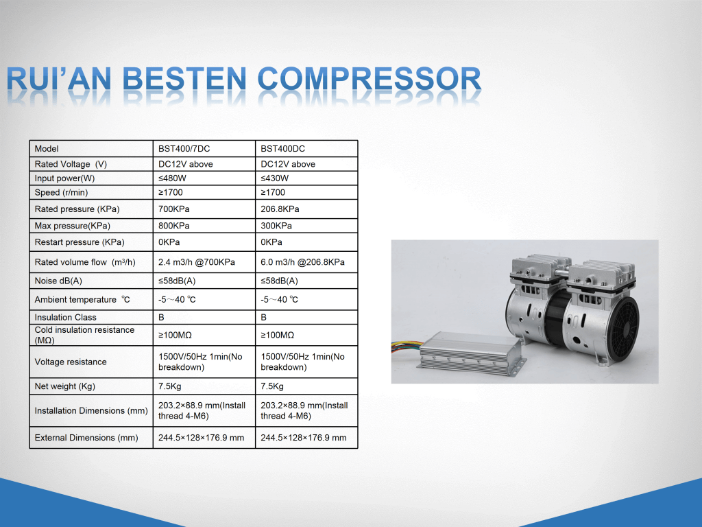 DC oil-free air compressor, DC12V, 24V, 36V, 48V, 60V, 72V, 96V, 110V, 144v, 200V, 320v, 540 DC air compressor