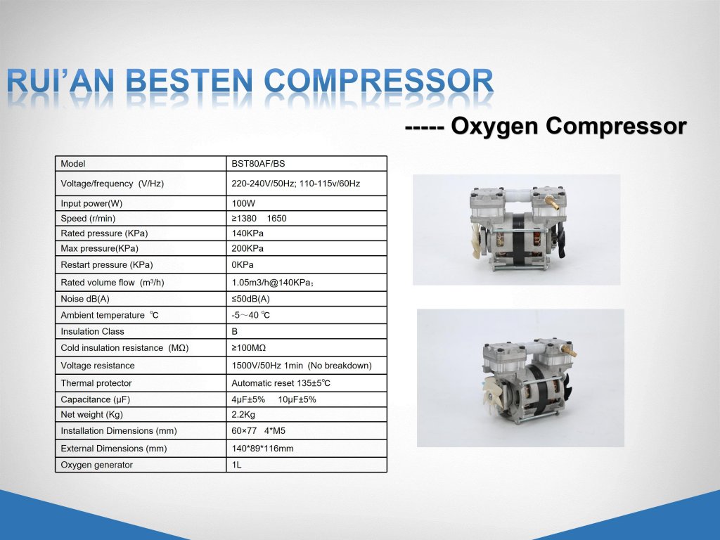 Oil free air compressor for oxygen generator