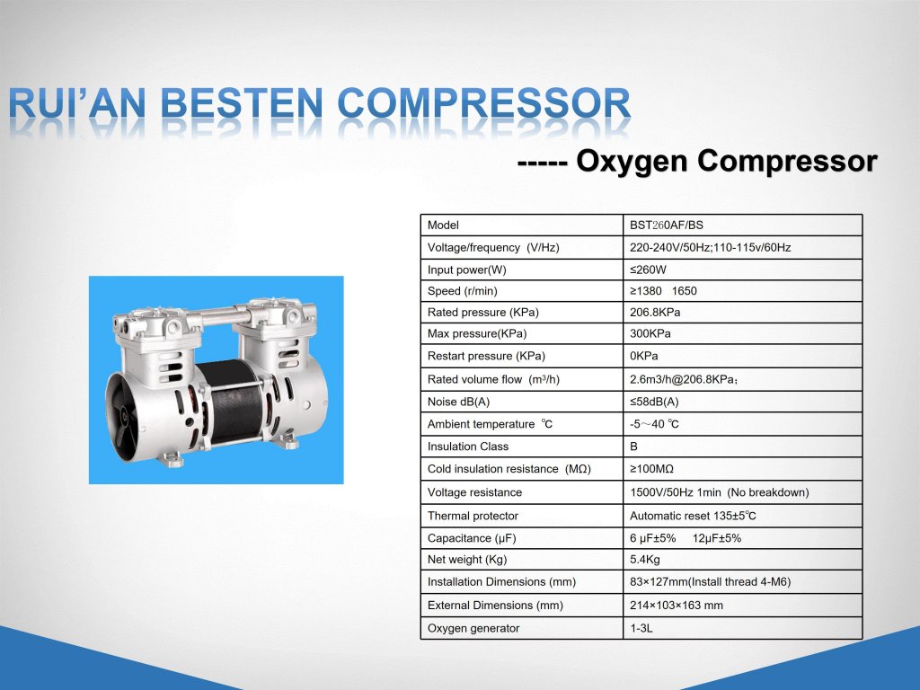 Oil free air compressor for oxygen generator