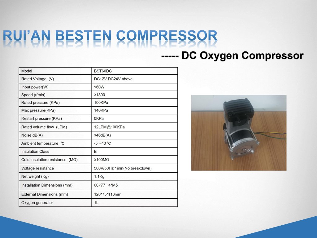 Oil free air compressor for oxygen generator