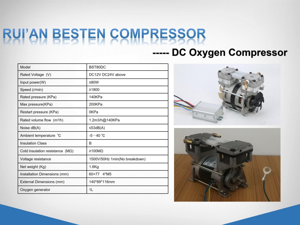 Oil free air compressor for oxygen generator