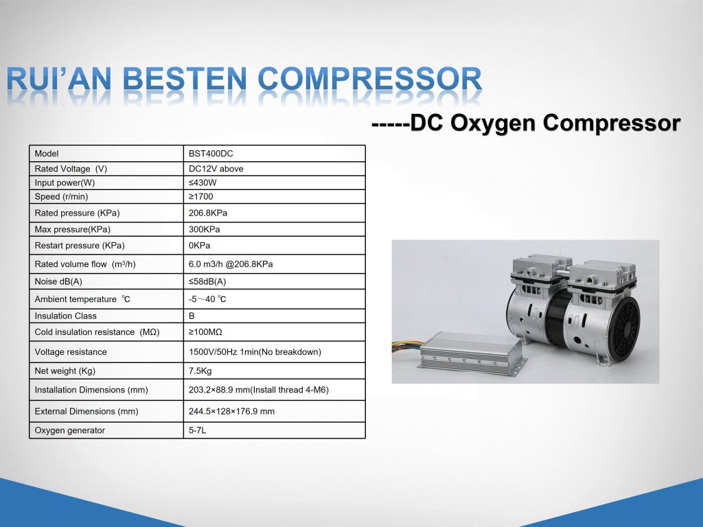 Oil free air compressor for oxygen generator