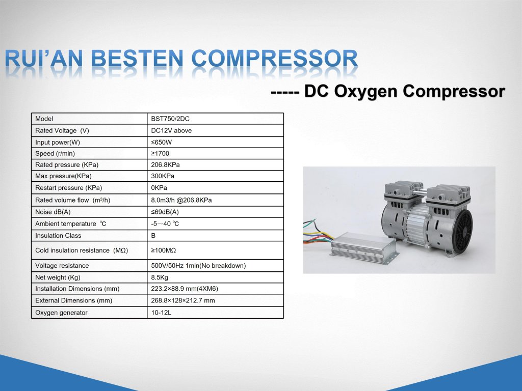 Oil free air compressor for oxygen generator