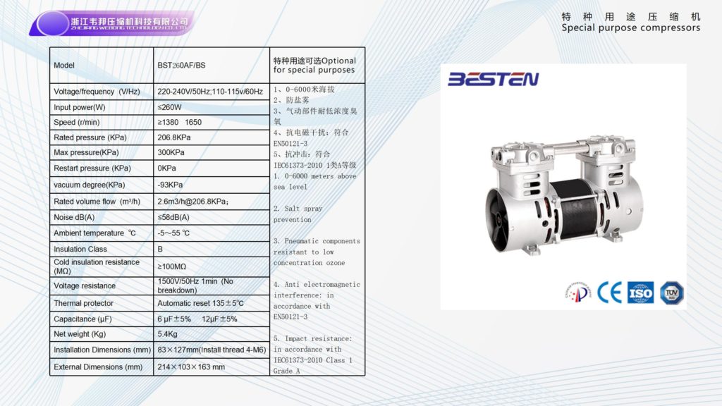 BSTEN特种无油空压机机头高寿命实验室用BST260AF/BS