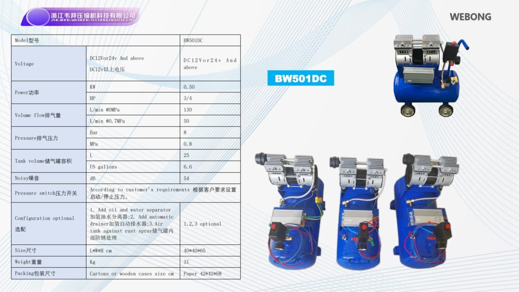 BSTEN 整机空气压缩机DC12V/24V/36V/48V/60V/72V/96V/110V/270V/540V高品质实验室专业耐用BW501DC
