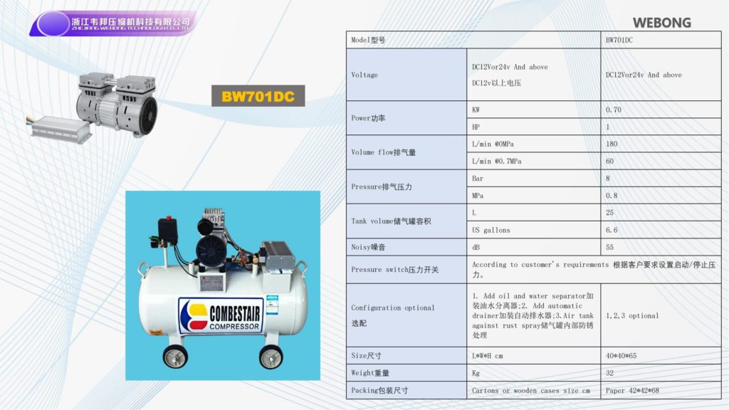 BSTEN 整机空气压缩机DC12V/24V/36V/48V/60V/72V/96V/110V/270V/540V军工用 高端特种大排量BW701DC