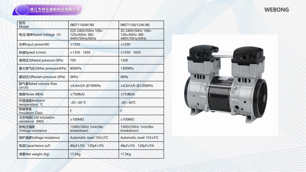 BSTEN 真压泵无油空压机交流AC 220V/110V/380V牙科用车载用列车用空气压缩机OBST1100AF/BS