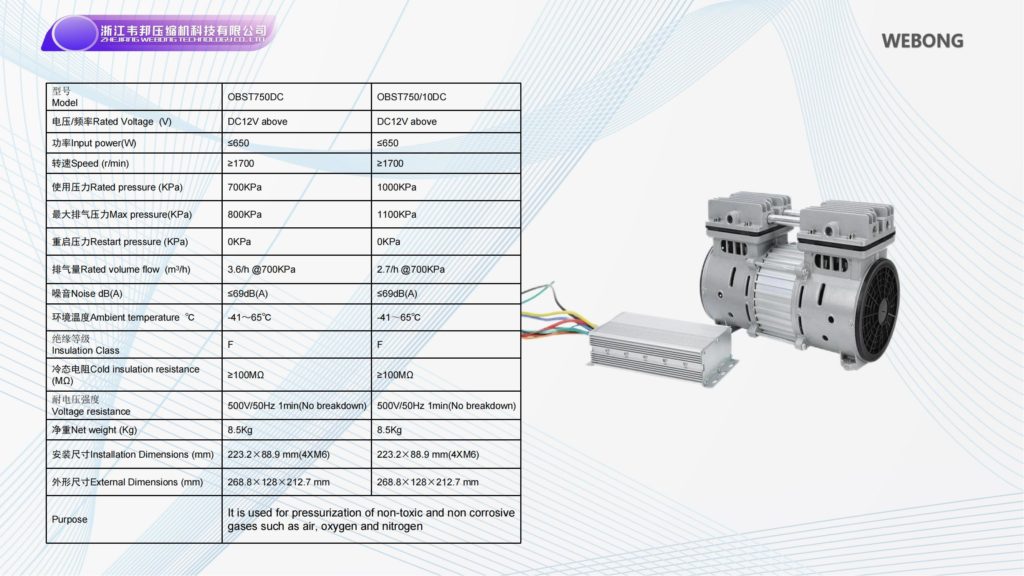 BSTEN 真压泵无油空压机直流DC12V/24V/36V/48V/60V车载用列车用空气压缩机大排量无水OBST300/7DC