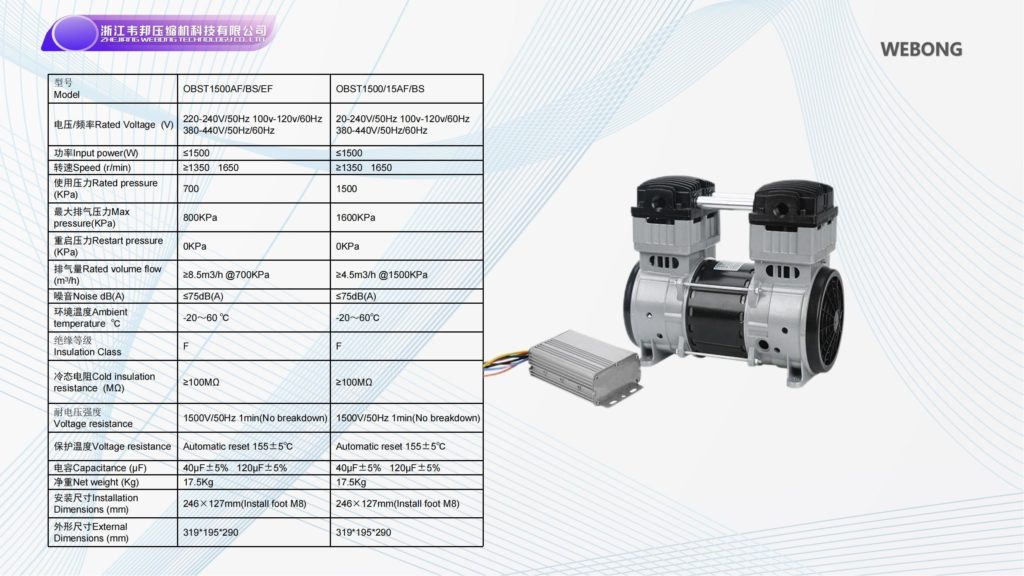 BSTEN 真压泵无油空压机直流DC12V/24V/36V/48V/60V车载用列车用空气压缩机大排量无水洁净工业用OBST1500AF/BS/EF