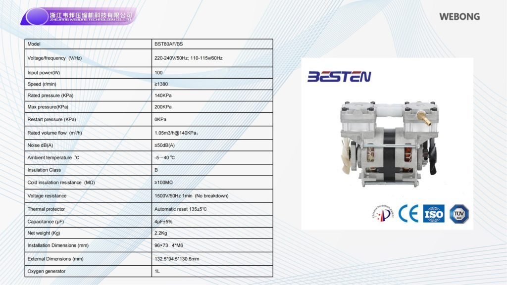 BSTEN 制氧机静音无油空压机交流AC 220V/110V/380V润滑欧美出口高品质实验室专业BST80AF/BS