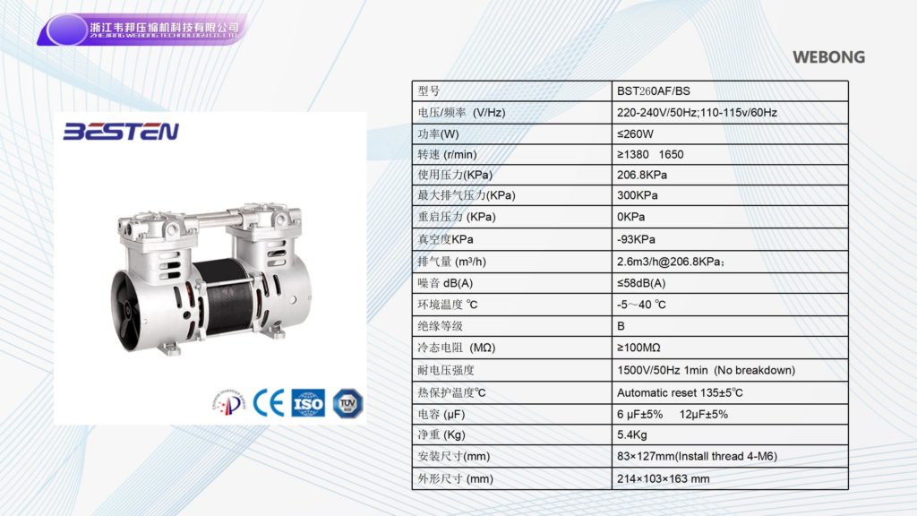 BSTEN 空压机机头交流AC 220V/110V/380V军工用 高端特种小型耐高温BST260AF/BS