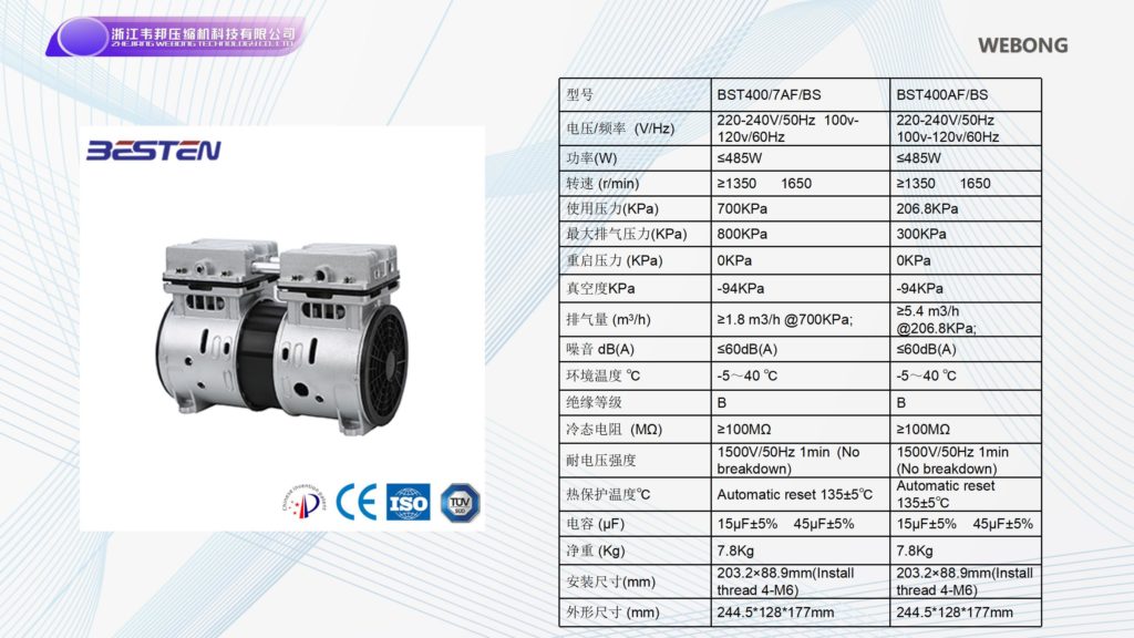 BSTEN 空压机机头交流AC 220V/110V/380V高品质实验室专业耐用高寿命气泵火车用高原用BST550AF/BS