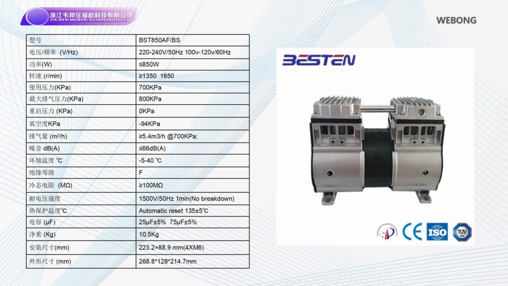 BSTEN 空压机机头交流AC 220V/110V/380V车载用列车用空气压缩机大排量无水BST850AF/BS