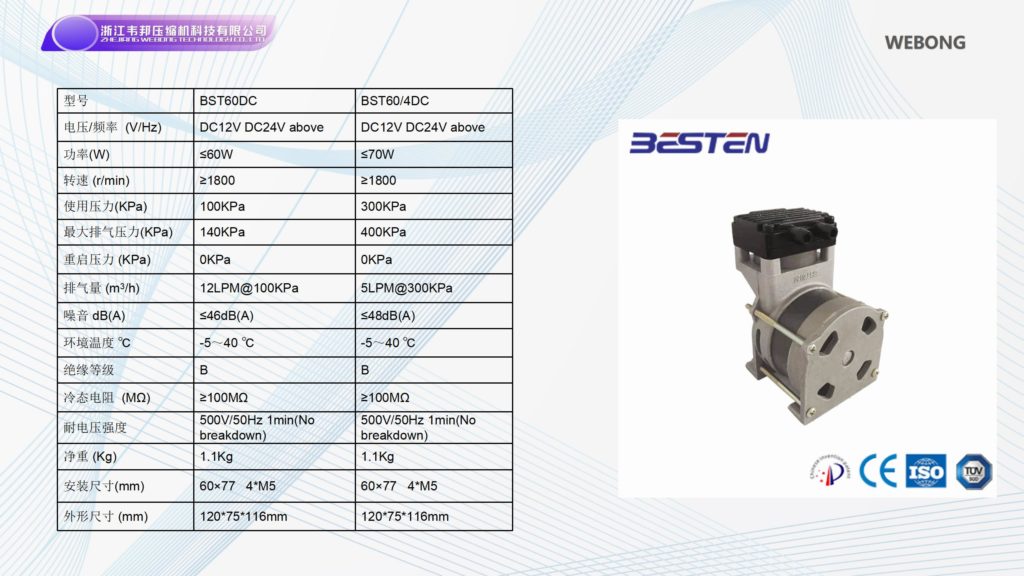 BSTEN 空压机机头直流DC12V/24V/36V/48V/60V/72V/96V/110V/270V/540V专业耐用高寿命气泵火车用高原用BST60DC