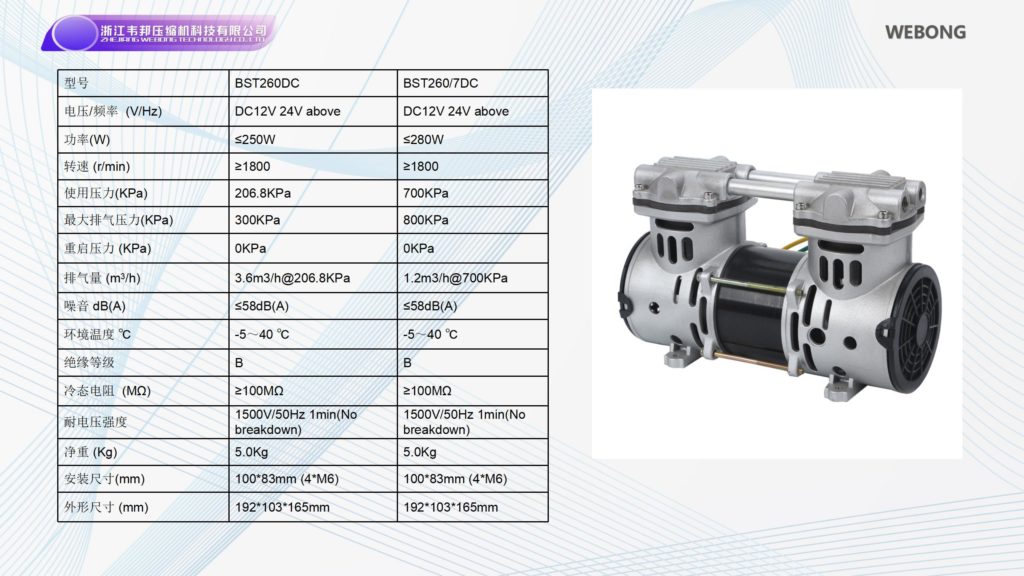 BSTEN 空压机机头直流DC12V/24V/36V/48V/60V/72V/96V/110V/270V/540V呼吸机医用牙科用车载用列车用BST260DC